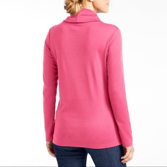WHITE L.L.Bean Women's Pima Cotton Tee, Long-Sleeve Cowlneck - Picture 2 of 8